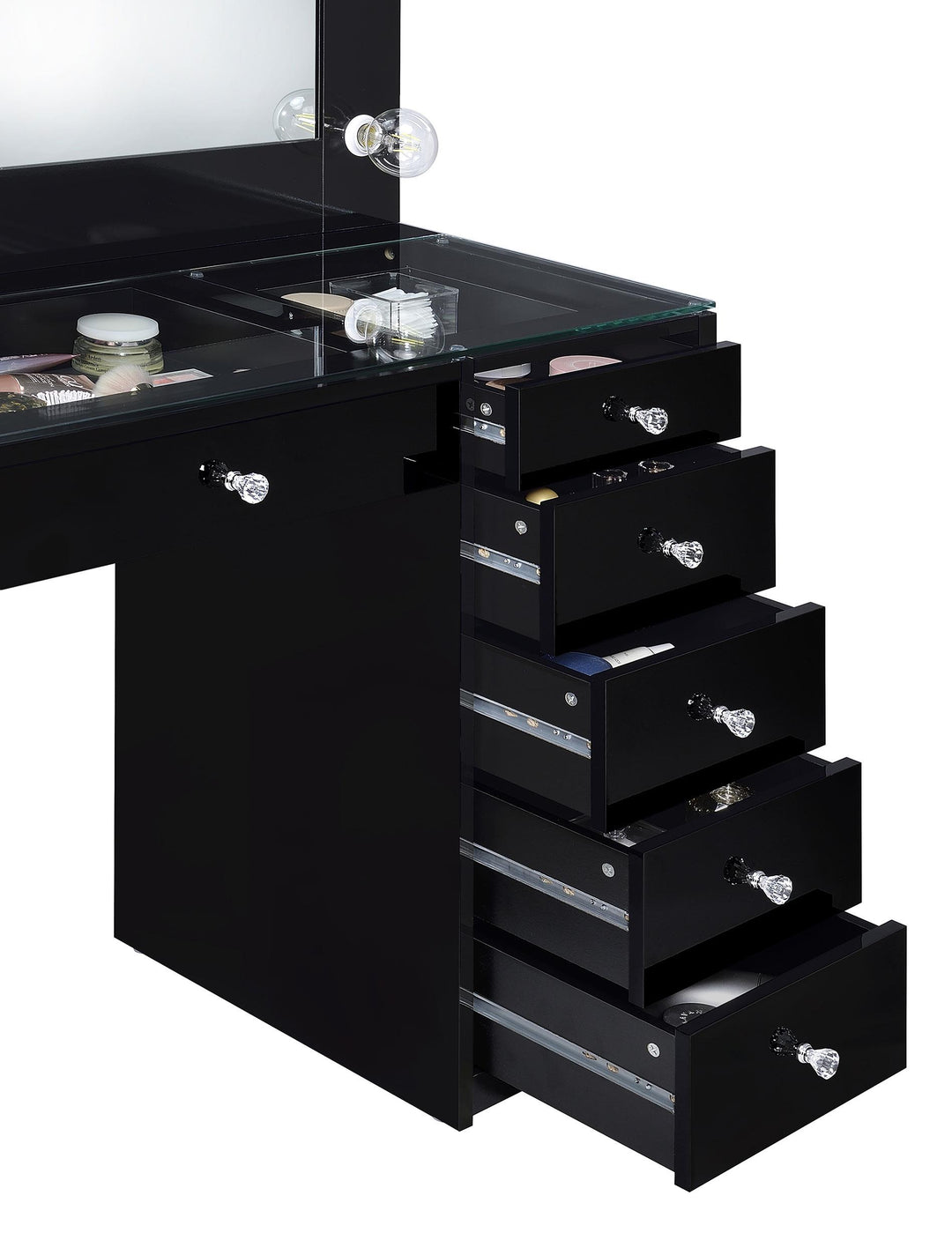 Coaster Furniture 931144 Acena 7-drawer Vanity Set with Lighting Black High Gloss