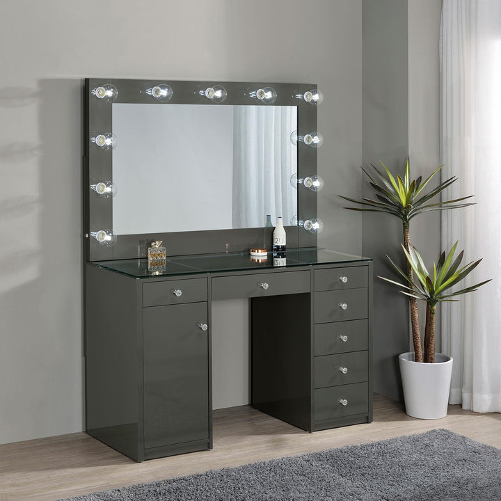 Coaster Furniture 931145 Acena 7-drawer Vanity Set with Lighting Grey High Gloss