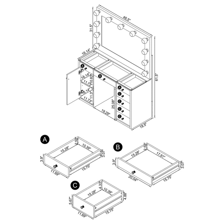 Coaster Furniture 931145 Acena 7-drawer Vanity Set with Lighting Grey High Gloss
