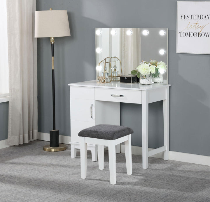 Coaster Furniture 931149 Elijah Vanity Set with Lighting & Stool White and Dark Grey