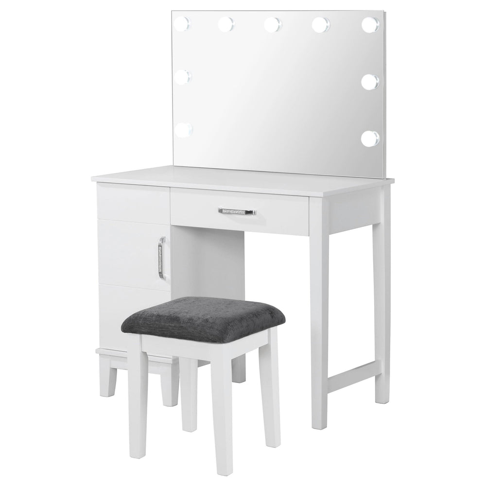 Coaster Furniture 931149 Elijah Vanity Set with Lighting & Stool White and Dark Grey