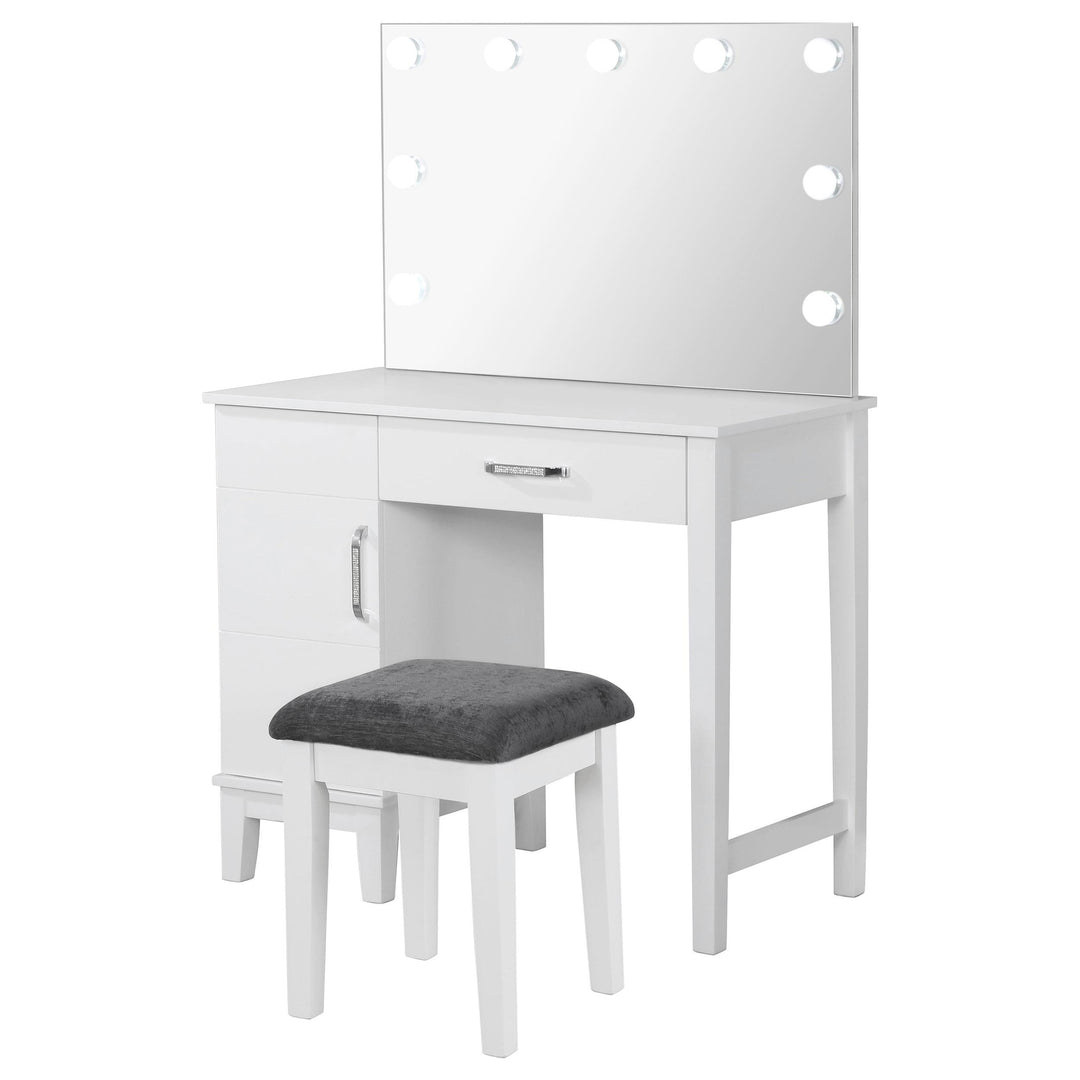 Coaster Furniture 931149 Elijah Vanity Set with Lighting & Stool White and Dark Grey