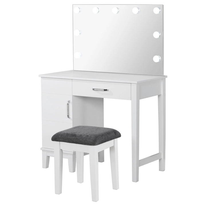 Coaster Furniture 931149 Elijah Vanity Set with Lighting & Stool White and Dark Grey