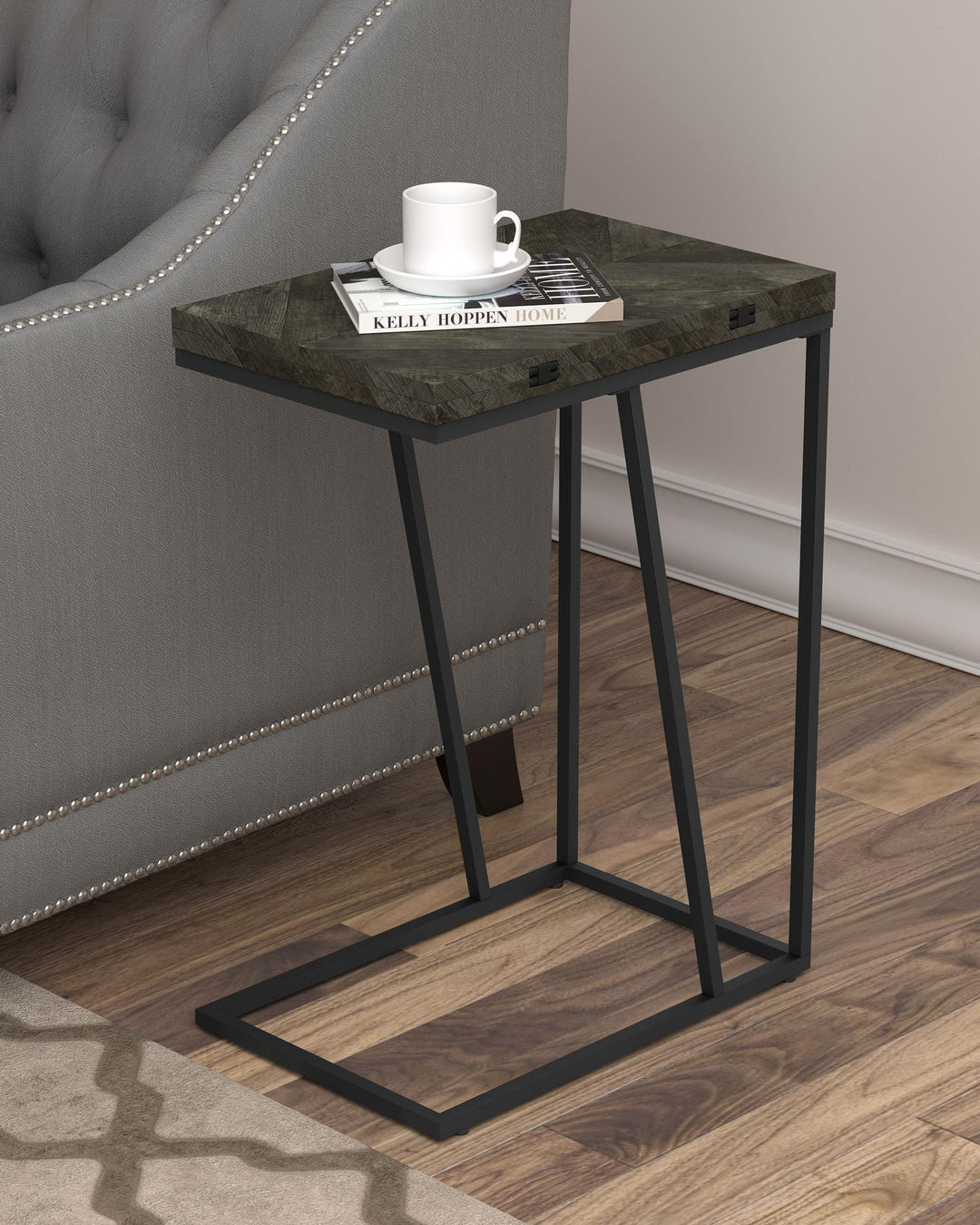 Coaster Furniture 931156 Carly Expandable Engineered Wood C-Shaped Side Table Grey