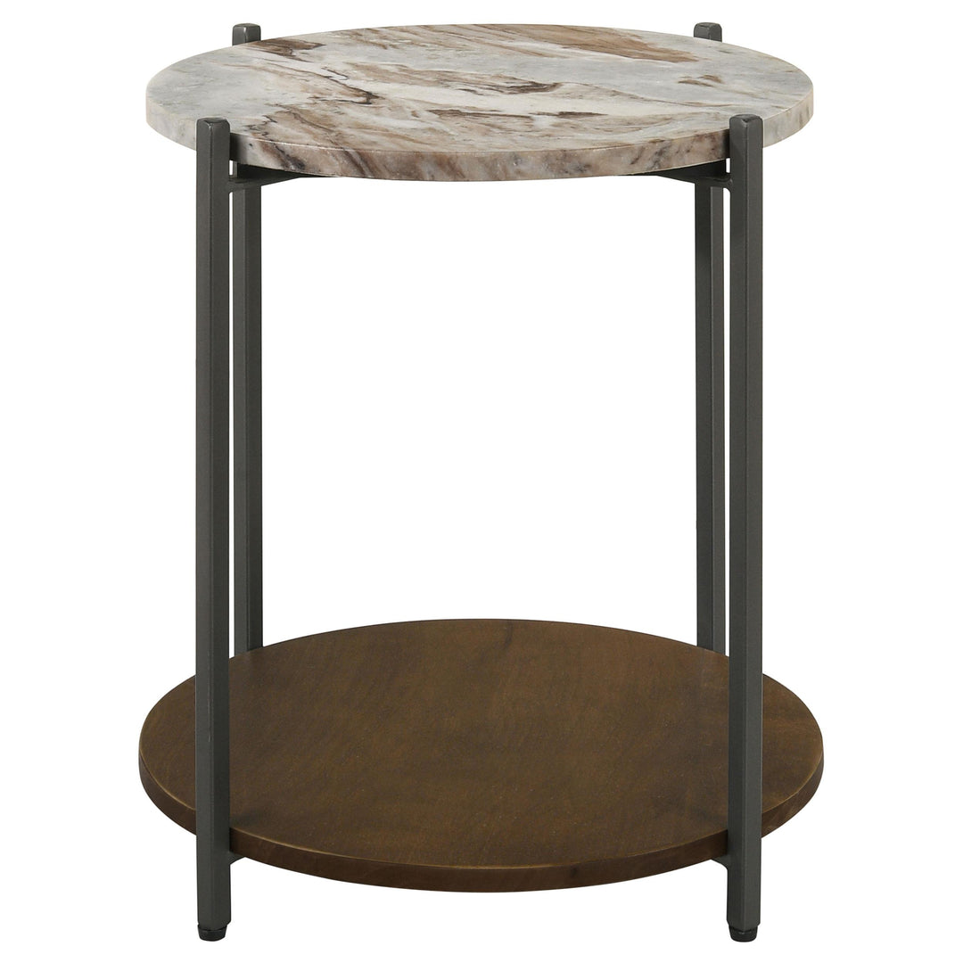 Coaster Furniture 931204 Noemie Round Marble Top Accent Side Table White and Gunmetal