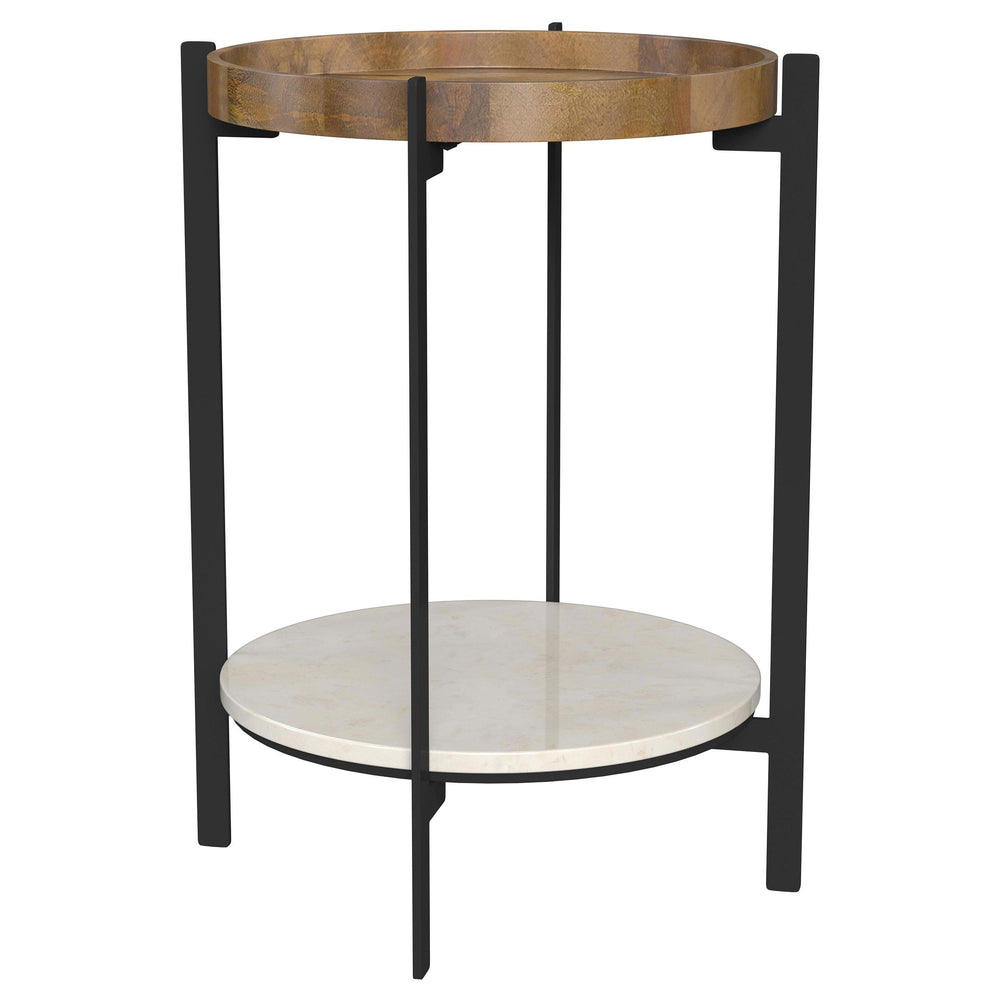 Coaster Furniture 931218 Adhvik Round End Side Table Marble Shelf Natural and Black