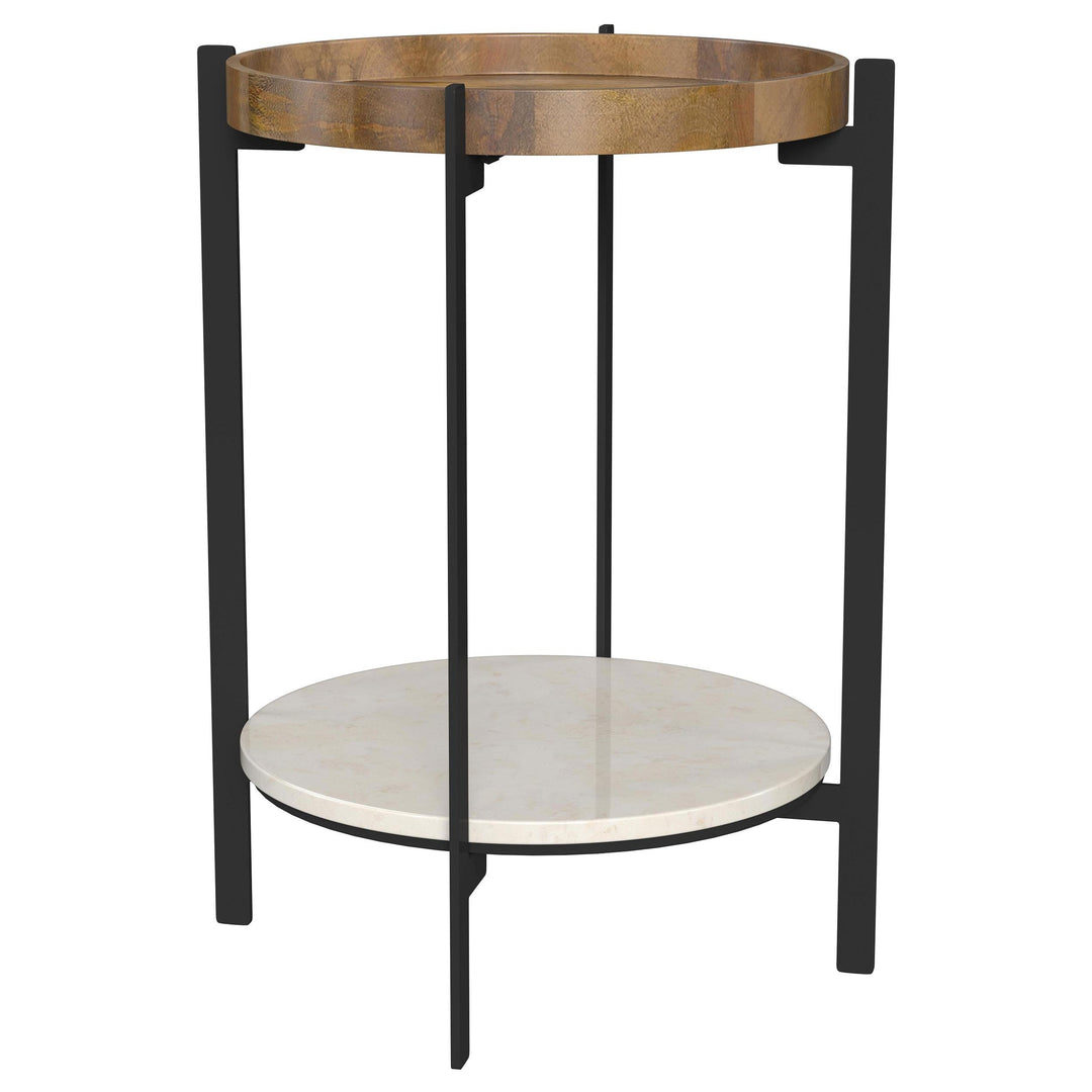 Coaster Furniture 931218 Adhvik Round End Side Table Marble Shelf Natural and Black