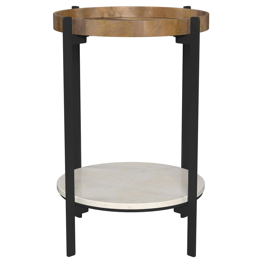 Coaster Furniture 931218 Adhvik Round End Side Table Marble Shelf Natural and Black