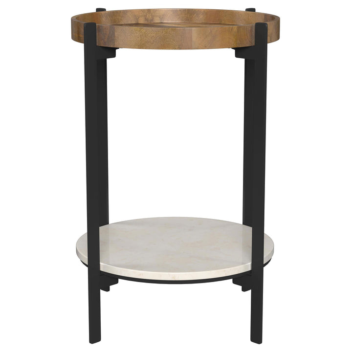Coaster Furniture 931218 Adhvik Round End Side Table Marble Shelf Natural and Black