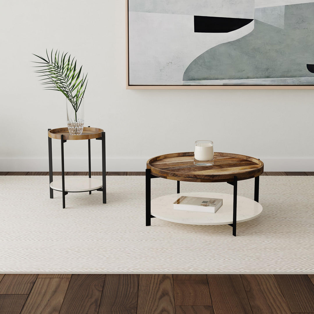 Coaster Furniture 931218 Adhvik Round End Side Table Marble Shelf Natural and Black