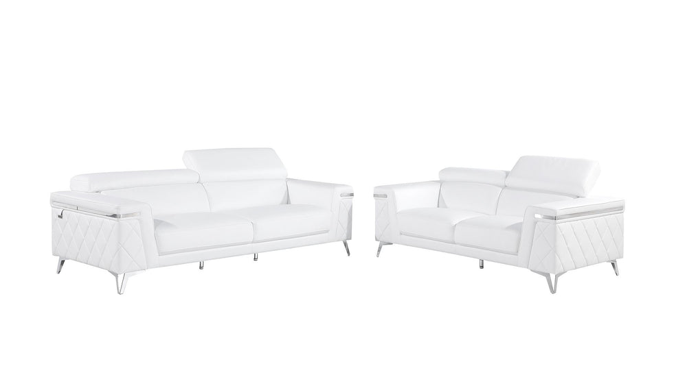 DivanItalia 1140 2-Piece Sofa Set with Adjustable Headrest in Top-Grain Italian Leather - White