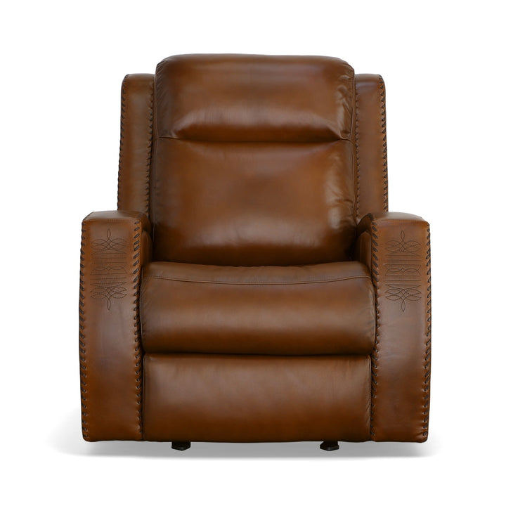 Mustang Leather Power Gliding Recliner with Power Headrest in Rust