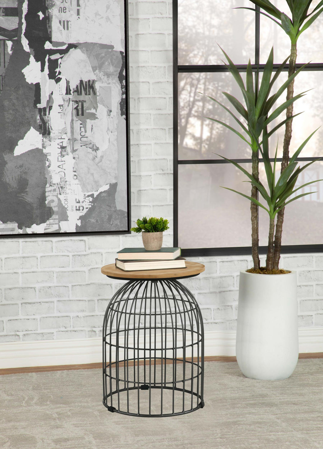 Coaster Furniture 935860 Bernardo Round Wire Frame Side Table Natural and Gunmetal