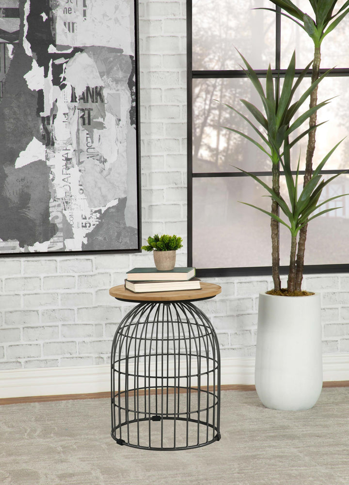 Coaster Furniture 935860 Bernardo Round Wire Frame Side Table Natural and Gunmetal