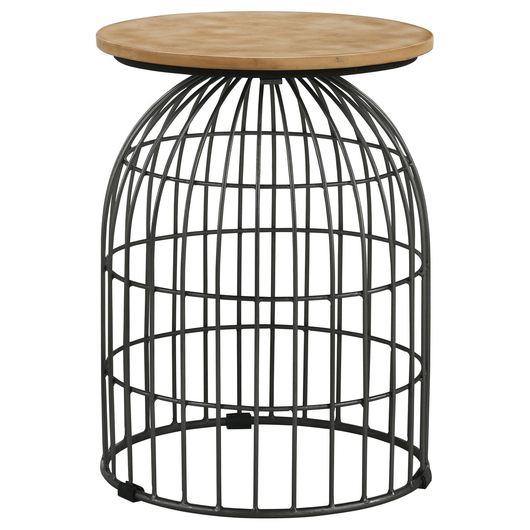 Coaster Furniture 935860 Bernardo Round Wire Frame Side Table Natural and Gunmetal