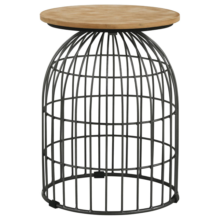 Coaster Furniture 935860 Bernardo Round Wire Frame Side Table Natural and Gunmetal
