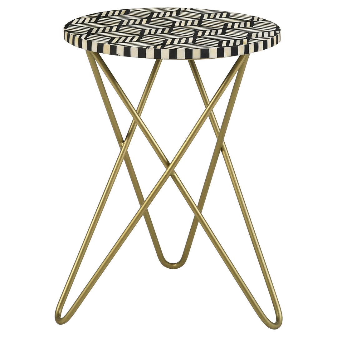Coaster Furniture 935878 Xenia Round Bone Inlay Accent Side Table White and Gold