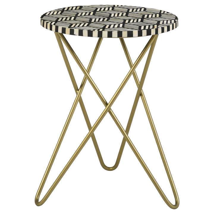 Coaster Furniture 935878 Xenia Round Bone Inlay Accent Side Table White and Gold
