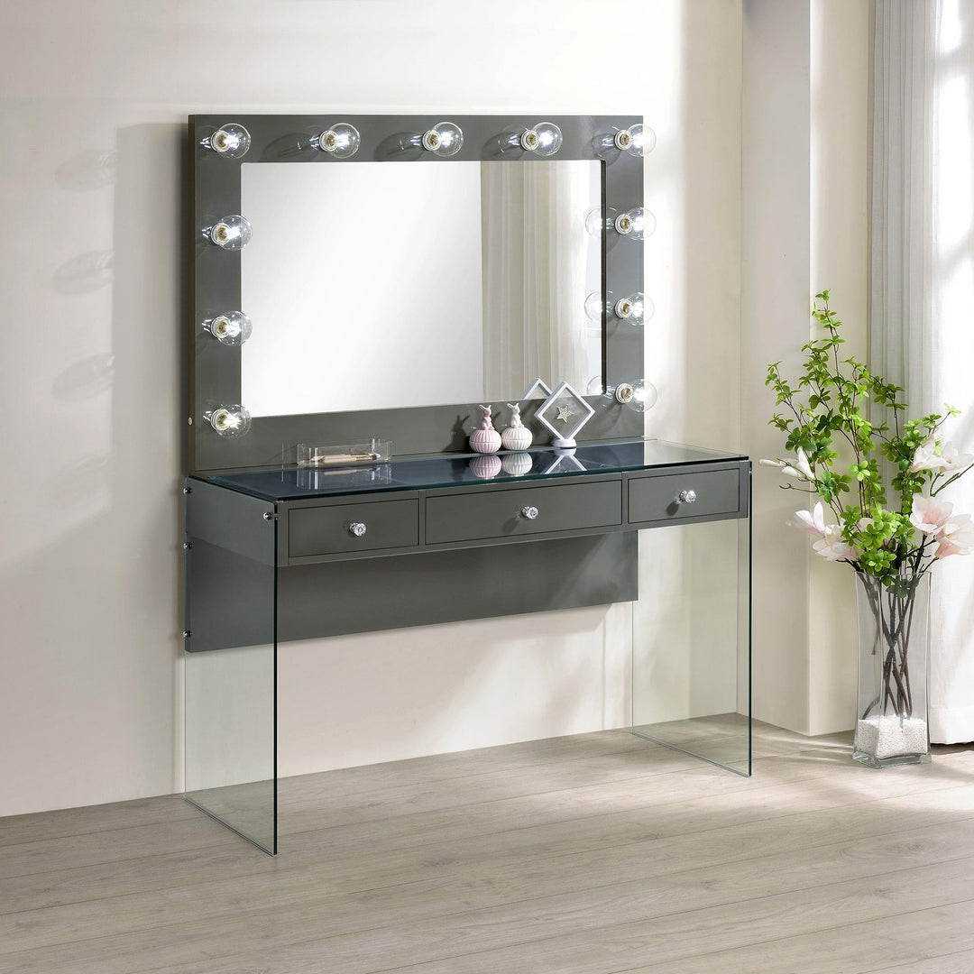 Coaster Furniture 935923 Afshan 3-drawer Vanity Set with Lighting Grey High Gloss