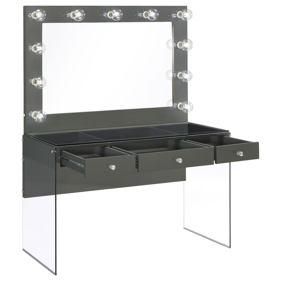Coaster Furniture 935923 Afshan 3-drawer Vanity Set with Lighting Grey High Gloss