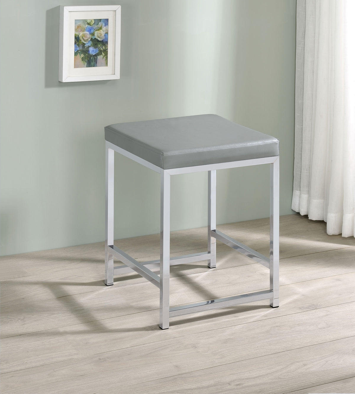 Umbridge - Upholstered Square Padded Cushion Vanity Stool - Light Gray
