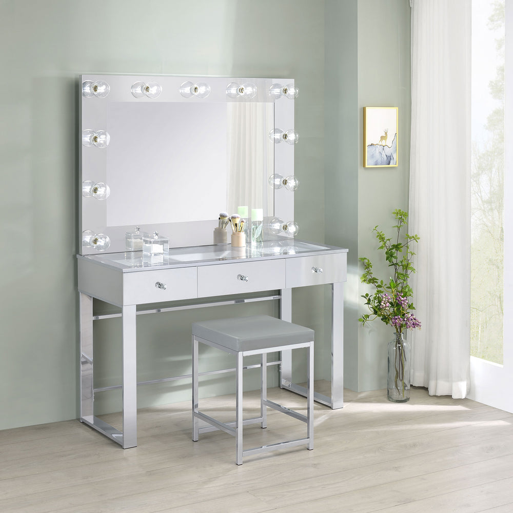 Umbridge - Upholstered Square Padded Cushion Vanity Stool - Light Gray
