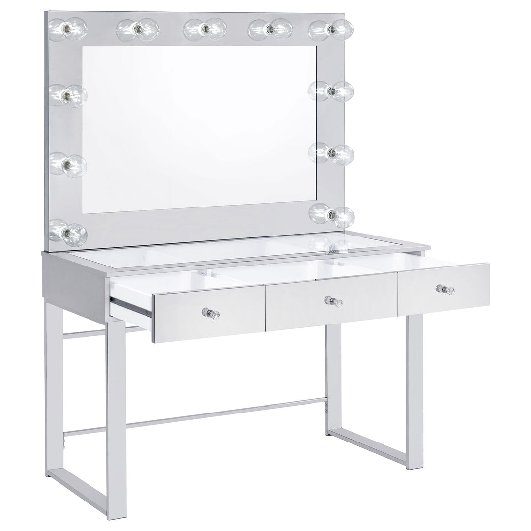 Coaster Furniture 935934 Umbridge 3-drawer Vanity Set with Lighting Chrome and White