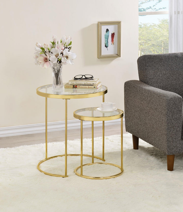 Coaster Furniture 935936 Maylin 2-piece Round Glass Top Nesting Table Set Gold