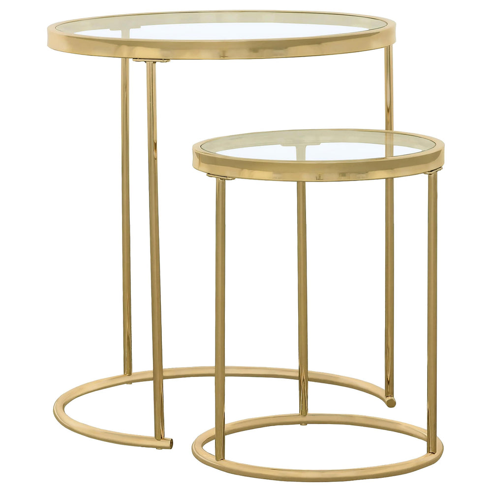 Coaster Furniture 935936 Maylin 2-Piece Round Glass Top Nesting Table Set Gold
