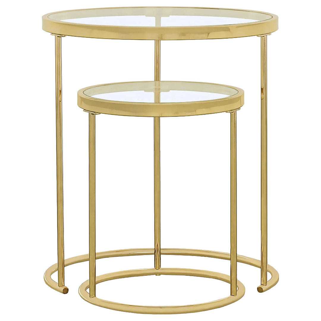 Coaster Furniture 935936 Maylin 2-piece Round Glass Top Nesting Table Set Gold