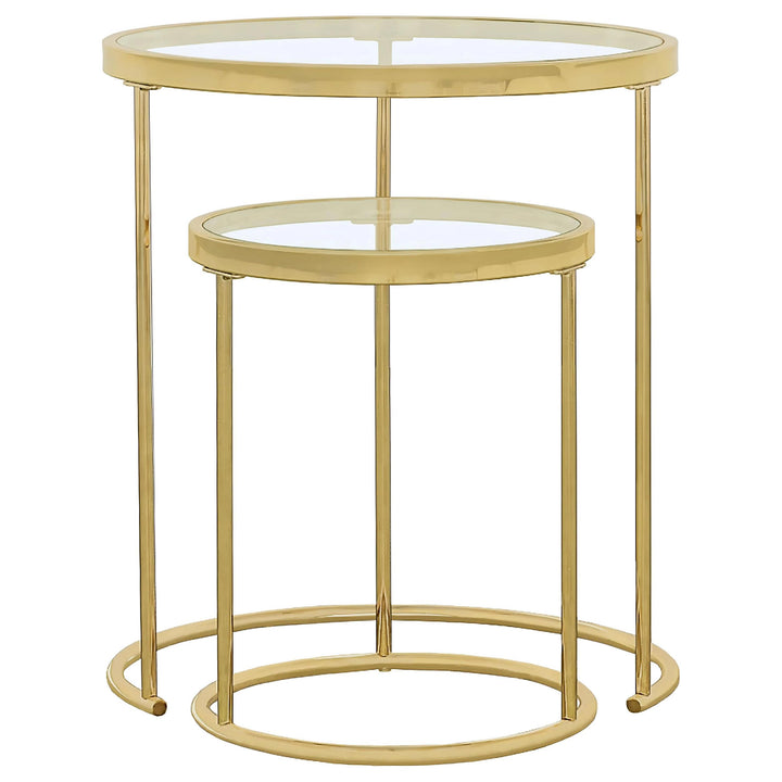 Coaster Furniture 935936 Maylin 2-piece Round Glass Top Nesting Table Set Gold