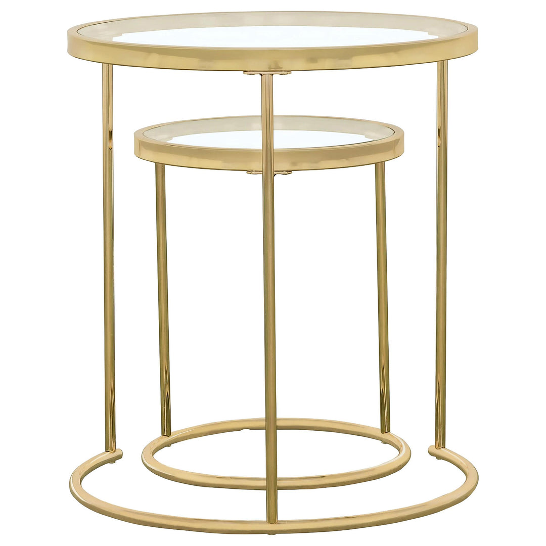 Coaster Furniture 935936 Maylin 2-piece Round Glass Top Nesting Table Set Gold