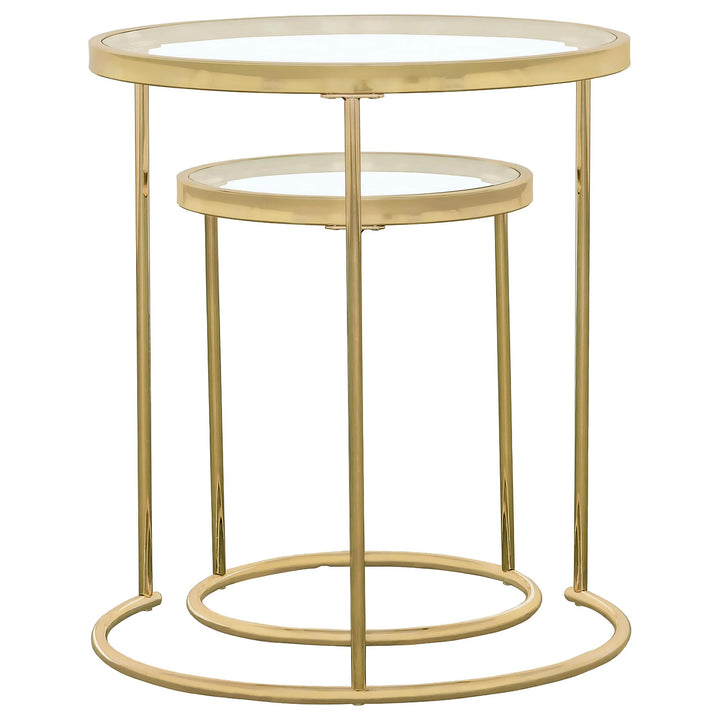 Coaster Furniture 935936 Maylin 2-piece Round Glass Top Nesting Table Set Gold