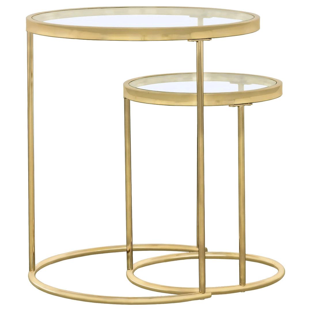 Coaster Furniture 935936 Maylin 2-piece Round Glass Top Nesting Table Set Gold