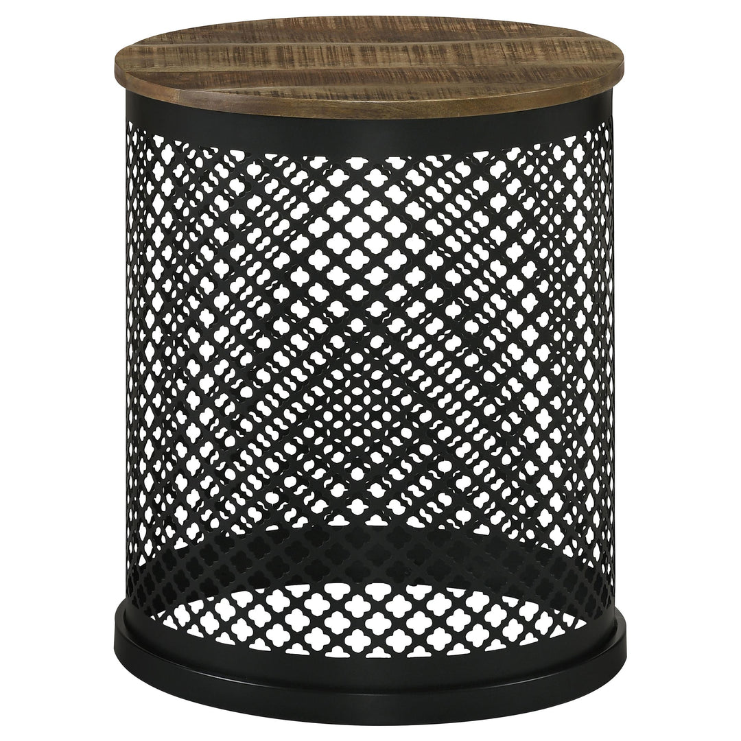 Coaster Furniture 935990 Aurora Round Drum Base Accent Side Table Natural and Black