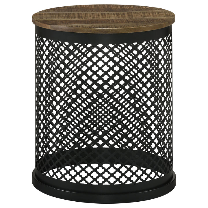 Coaster Furniture 935990 Aurora Round Drum Base Accent Side Table Natural and Black
