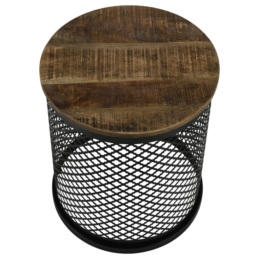 Coaster Furniture 935990 Aurora Round Drum Base Accent Side Table Natural and Black