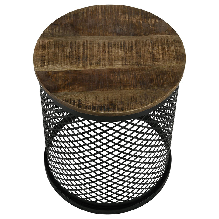 Coaster Furniture 935990 Aurora Round Drum Base Accent Side Table Natural and Black