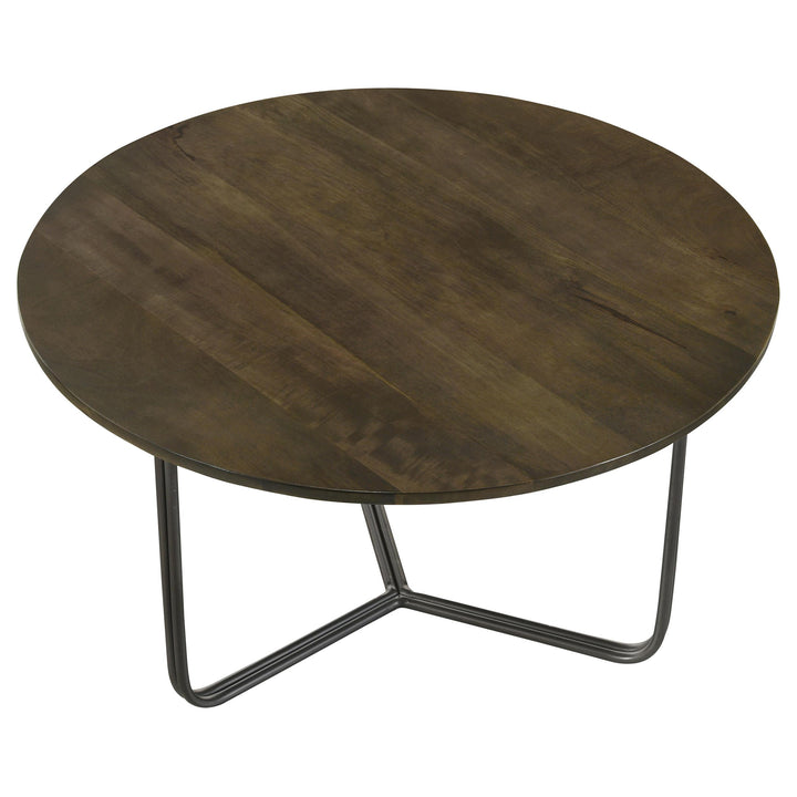 Coaster Furniture 935995 Yaritza Round Mango Wood Coffee Table Natural and Gunmetal
