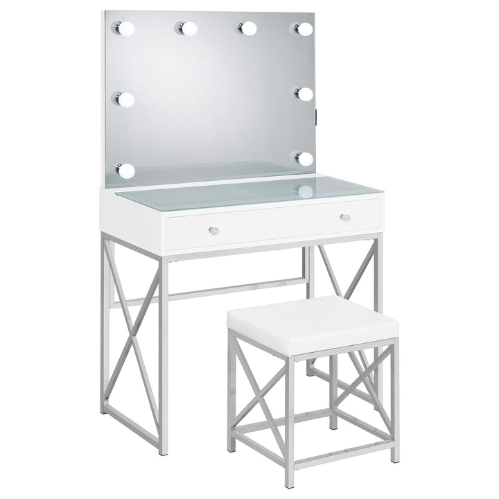 Coaster Furniture 936164 Eliza Vanity Set with Lighting & Stool White and Chrome