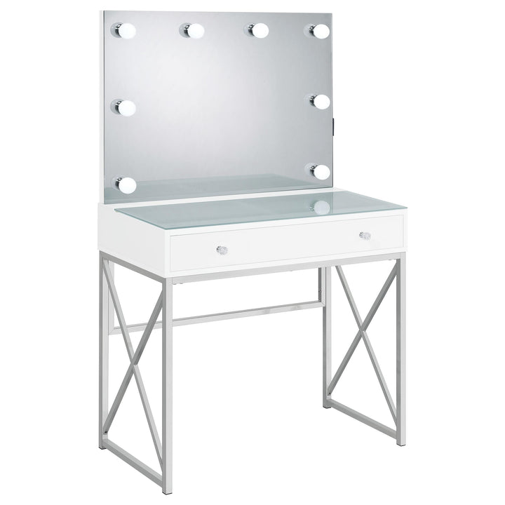 Coaster Furniture 936164 Eliza Vanity Set with Lighting & Stool White and Chrome