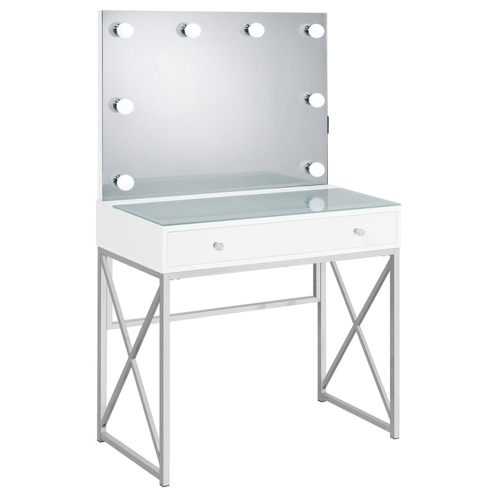 Eliza - Vanity Set With Lighting &amp; Stool - White And Chrome