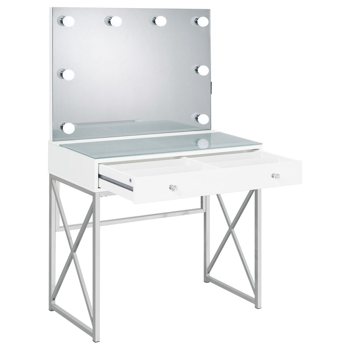 Eliza - Vanity Set With Lighting &amp; Stool - White And Chrome