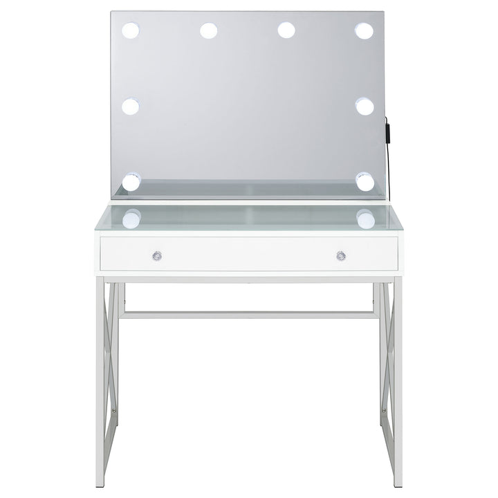 Eliza - Vanity Set With Lighting &amp; Stool - White And Chrome