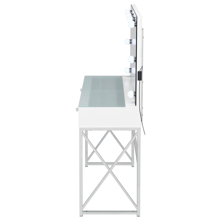 Coaster Furniture 936164 Eliza Vanity Set with Lighting & Stool White and Chrome