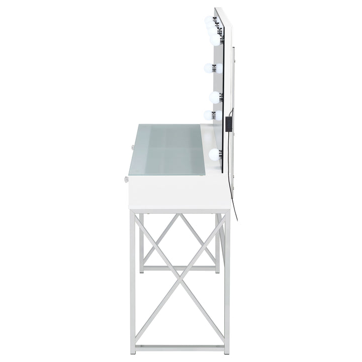 Eliza - Vanity Set With Lighting &amp; Stool - White And Chrome