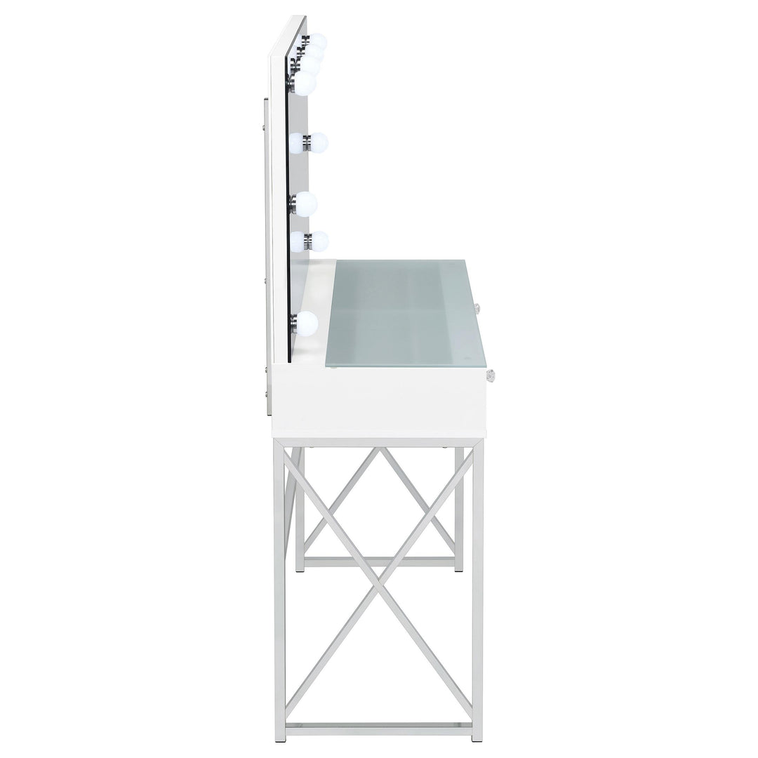 Coaster Furniture 936164 Eliza Vanity Set with Lighting & Stool White and Chrome