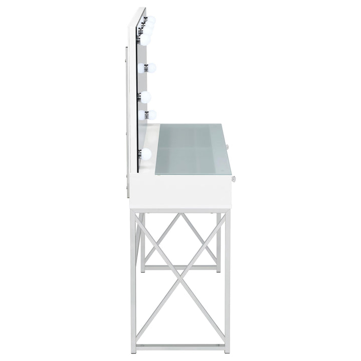 Coaster Furniture 936164 Eliza Vanity Set with Lighting & Stool White and Chrome
