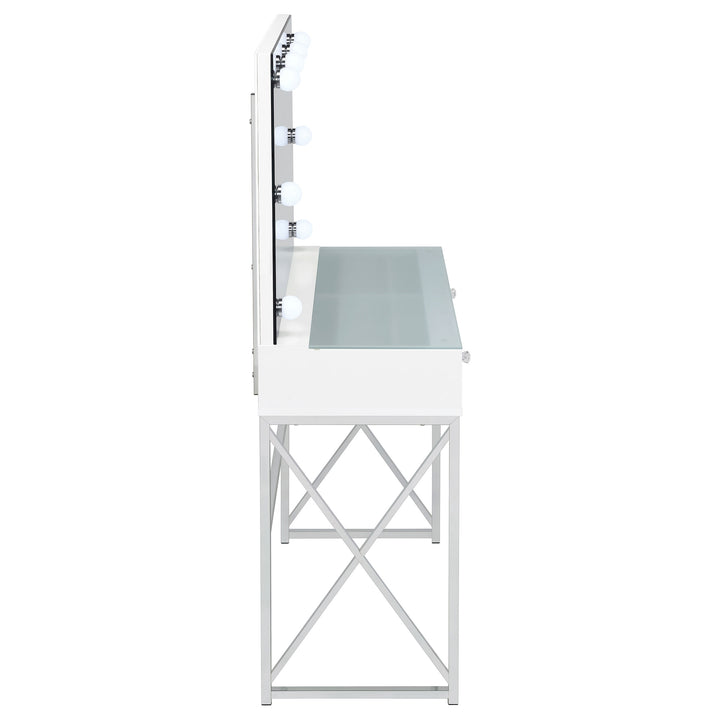 Eliza - Vanity Set With Lighting &amp; Stool - White And Chrome