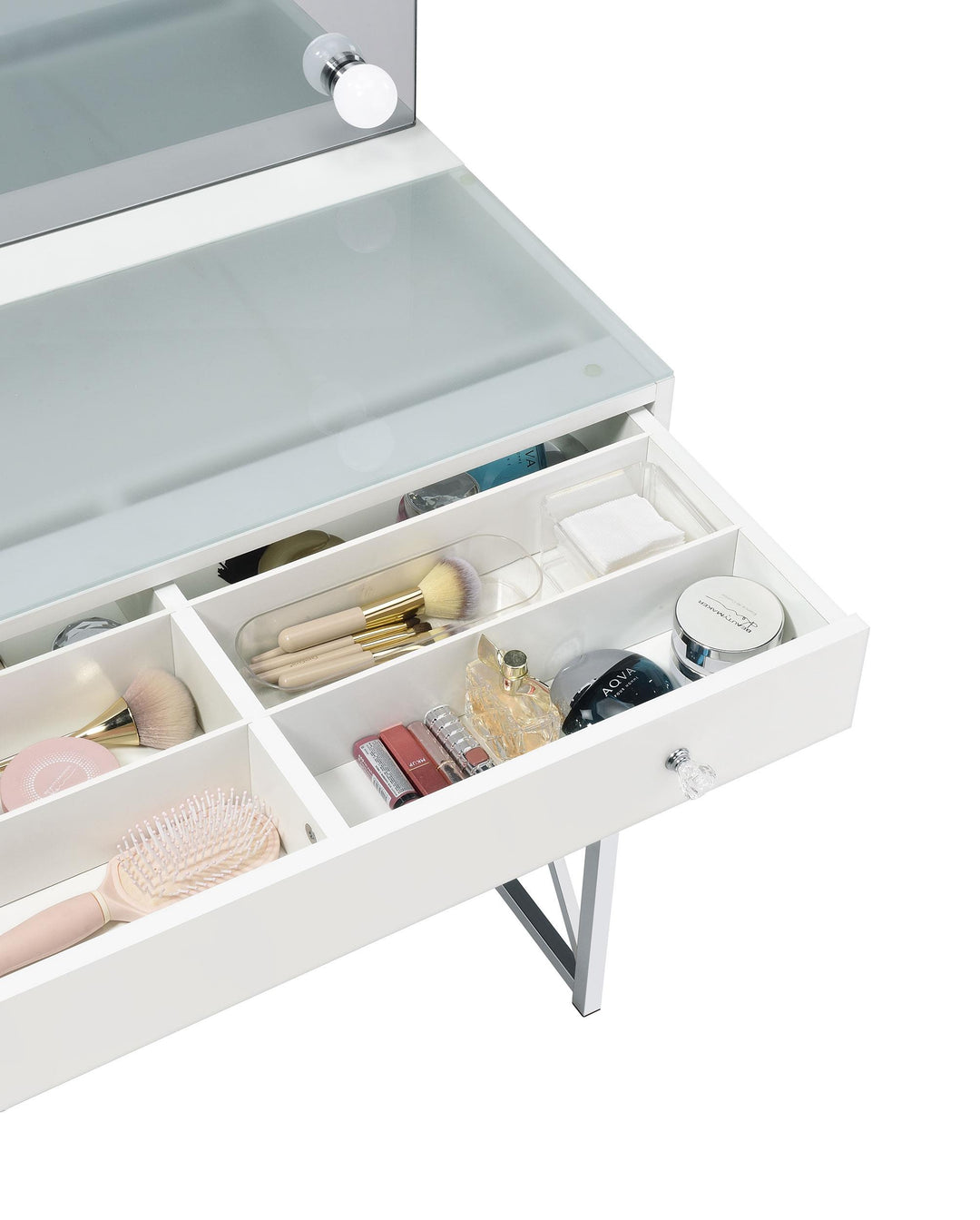 Coaster Furniture 936164 Eliza Vanity Set with Lighting & Stool White and Chrome